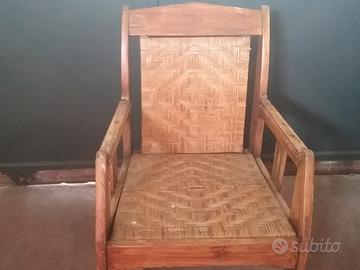 POLTRONA IN RATTAN E LEGNO METÀ '900