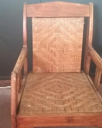 POLTRONA IN RATTAN E LEGNO METÀ '900