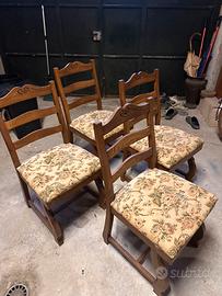 4 Sedie in rovere con sedile imbottito