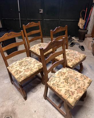 4 Sedie in rovere con sedile imbottito