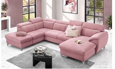 Divanoletto rosa con doppia penisola