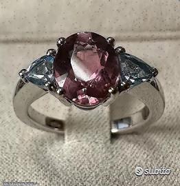 ANELLO ORO 18kt. TOPAZI AZZURRI E TORMALINA ROSA