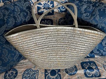 Borsa in paglia argentata