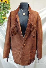 Giacca donna stile western in pelle con frange