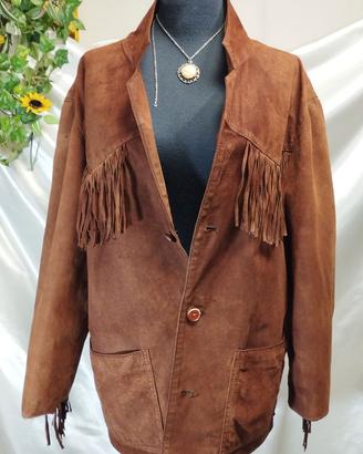 Giacca donna stile western in pelle con frange