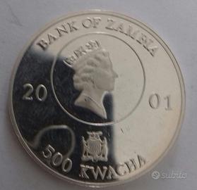 Zambia 500 kwacha 2001 proof g 15 Ag 999%.