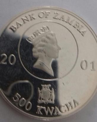 Zambia 500 kwacha 2001 proof g 15 Ag 999%.