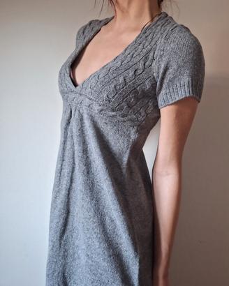 Abito in Maglia Grigio  Scollo a V/Manica corta