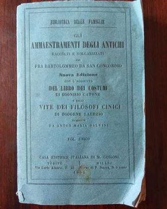 Libro  del 1861 "Gli Ammaestramenti degli Antichi"