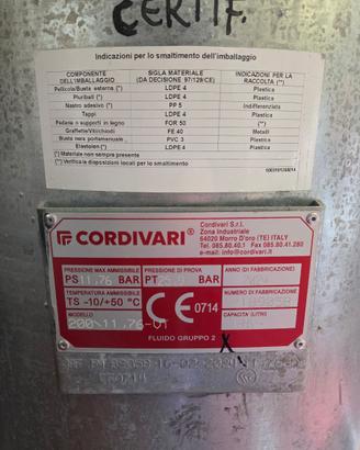 SERBATOIO AUTOCLAVE ZINCATA Z PED VT CORDIVARI