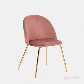 Sedia in velluto rosa antico con gambe oro