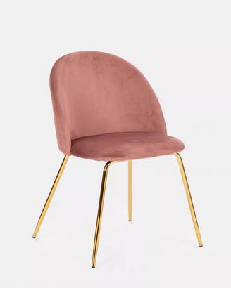 Sedia in velluto rosa antico con gambe oro