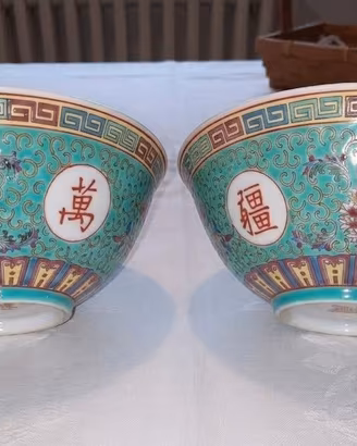 Due ciotole  cinesi Mun Shou porcellana Jingdezhen
