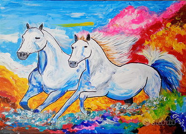 Quadro "Corsa Infinita" - Cavalli Bianchi - Galiv