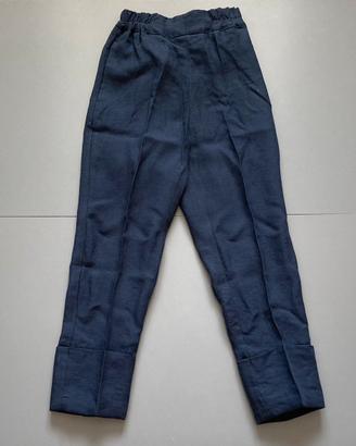 Pantaloni sartoriali a vita alta in lino blu
