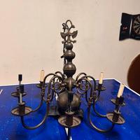 Lampadario Fiammingo Antico 8 Luci - Ottone\Bronzo