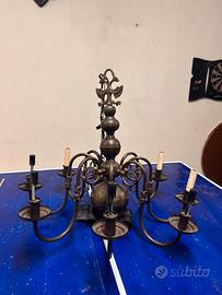 Lampadario Fiammingo Antico 8 Luci - Ottone\Bronzo