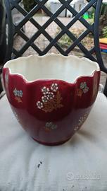 vaso copri vaso ceramica bordeaux fiori smalto