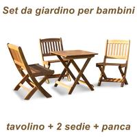 Panchina + 2 sedie + tavolo in legno per bambini