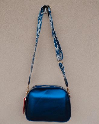 Borsa blu cangiante a 3 scomparti