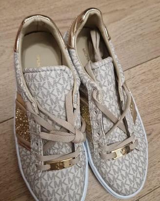 sneakers beige/gold glitter