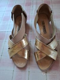 scarpe donna in pelle beige e oro T.37,5