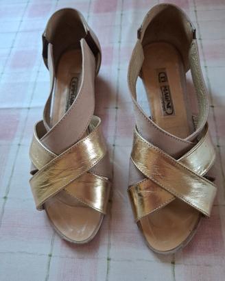 scarpe donna in pelle beige e oro T.37,5