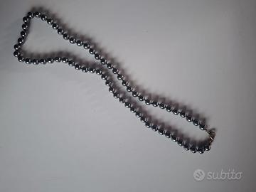 Collana perle sintetiche grigie, cm 60 circa