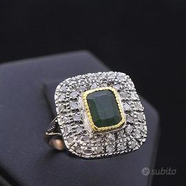 ANELLO VINTAGE ORO 9KT SMERALDO 1.5 CT E DIAMANTI