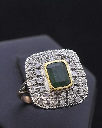 ANELLO VINTAGE ORO 9KT SMERALDO 1.5 CT E DIAMANTI