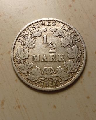 Impero tedesco ½ marco 1911 argento