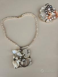 Collana perle bianche con fermaglio in oro bianco