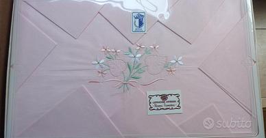 Tovaglia rosa + 8 tovaglioli (cotone e lino) Nuova