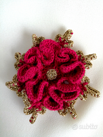 Spilla versatile crochet bordeaux oro bijoux donna