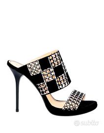 Sandali in pelle, tacco, strass, nero, Fabi, 39,5