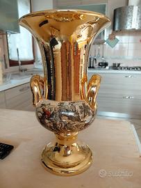 Stupendo vaso anfora vintage dorato con immagini