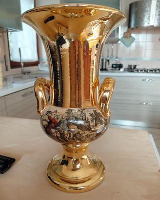 Stupendo vaso anfora vintage dorato con immagini