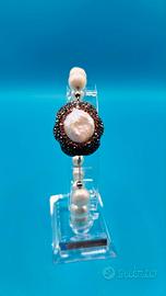 Bracciale di perle con centrale a fiore – Argento