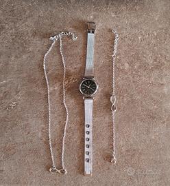 Orologio da polso con braccialetto e collana 