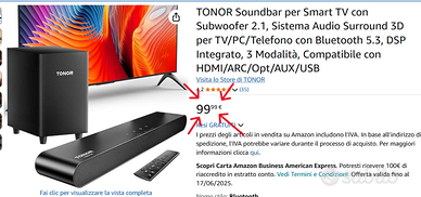 Soundbar Sottile 160W HDMI/ARC/Opt/AUX/USB – NUOVO