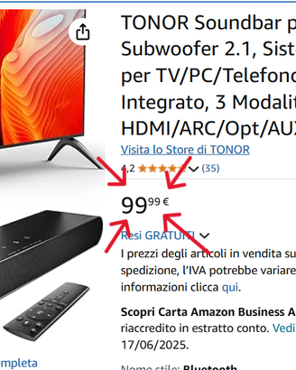 Soundbar Sottile 160W HDMI/ARC/Opt/AUX/USB – NUOVO