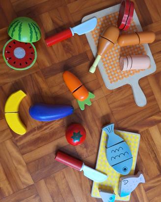 set gioco cibi in legno da affettare