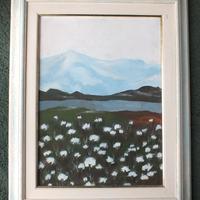 "Paesaggio con fiori bianchi" acrilico su masonite