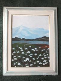 "Paesaggio con fiori bianchi" acrilico su masonite