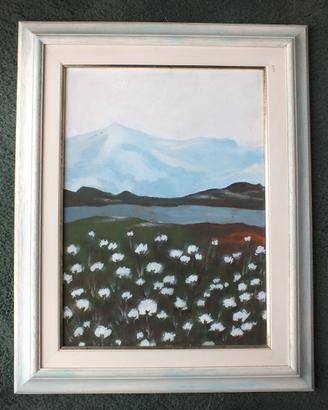 "Paesaggio con fiori bianchi" acrilico su masonite