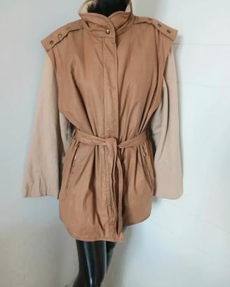 Giacca lunga beige, 2 tessuti, felpata,46 L donna 