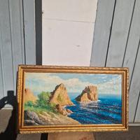Dipinto olio su tela con cornice Scogliera marina