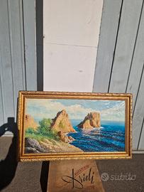 Dipinto olio su tela con cornice Scogliera marina