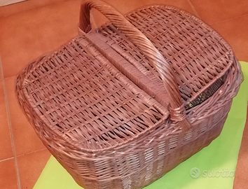 Cestino da picnic in vimini con doppio coperchio