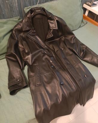 soprabito di pelle nero trequarti 